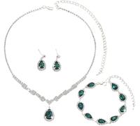 FDEETY Conjunto Joyas Mujer para Novia Plateado Diamantes de Imitación Incluye Collar Pulsera Pendientes Joyas para Boda de Honor Baile de Graduación Bisutería（Verde）