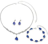 FDEETY Conjunto Joyas Mujer para Novia Plateado Diamantes de Imitación Incluye Collar Pulsera Pendientes Joyas para Boda de Honor Baile de Graduación Bisutería（Azul）