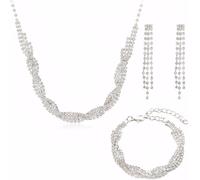 FDEETY Conjunto de Joyas de Boda para Mujer Collar de Diamantes Pendientes Pulsera Set Juegos de Joyas para Novias Hipoalergénico Joyas de Fiesta para Mujeres y Niñas