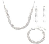 FDEETY Conjunto Joyas Mujer Trenzado Cristales Brillantes Collar Pendientes Pulsera Elegante Nupcial Fiesta