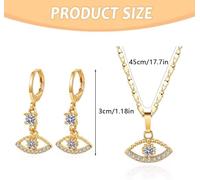 FDEETY Conjunto Joyas Ojo Protector Colgante Cristal Brillante Pendientes Collar Cadena Eslabones Dorado Amuleto Suerte