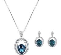FDEETY Juegos de Joyas Mujer Colgante Diamante de Cristal Collar Pendientes Compromiso Boda Novia Dama de Honor Regalo Joyería (Azul)