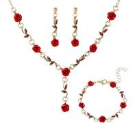 FDEETY Conjunto Joyas Rosa Collar Pendientes Pulsera Mujer Adornos Elegantes Accesorios Boda Fiesta Ceremonia Joyería Romántica
