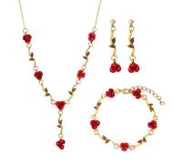 FDEETY Conjunto Joyas Rosas Flores Collar Pulsera Pendientes Elegantes Adornos Femeninos Accesorios Decorativos