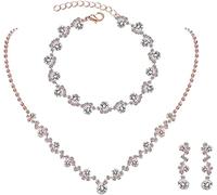 FDEETY Conjunto Joyería Cristal Brillante Collar Pulsera Pendientes Elegante Adorno Mujer Ceremonia Boda Accesorios