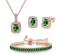 FDEETY Conjunto Joyería Cuadrado Cristal Azul Collar Pendientes Pulsera Ajustable Brillante Circonitas Incrustadas Elegante