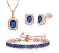FDEETY Conjunto Joyería Cuadrado Cristal Azul Collar Pendientes Pulsera Ajustable Brillante Circonitas Incrustadas Elegante