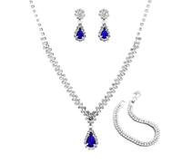 FDEETY Conjunto Joyería Mujer Lágrima Cristal Brillante Collar Pendientes Pulsera Elegante Adorno Nupcial Ceremonia Fiesta