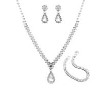 FDEETY Conjunto Joyería Mujer Lágrima Cristal Brillante Collar Pendientes Pulsera Elegante Adorno Nupcial Ceremonia Fiesta