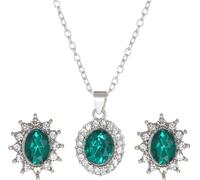 FDEETY Juegos de Joyas para Mujer Cristal Colgante Collar y Pendientes Princesa Diana Conjuntos de Joyas Cumpleaños Compromiso Juego de Joyas (Verde-1)