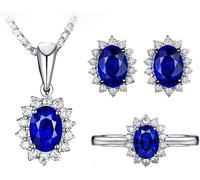 FDEETY Conjunto de joyería de plata para mujer Zafiro Zirconia 925 Collar de gota de plata Pendientes Anillo abierto Conjunto de joyería para regalo de cumpleaños Navidad, Azul