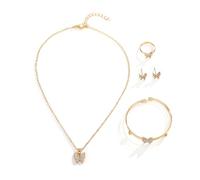 FDEETY Conjunto Mariposa Brillante Collar Pulsera Pendientes Anillo Joyería Mujer Cristales Elegante