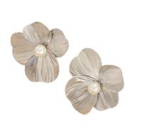 FDEETY Conjunto Pendientes Collar Flor Texturizada Perla Artificial Joyería Elegante Mujer Accesorios Boda Nupcial