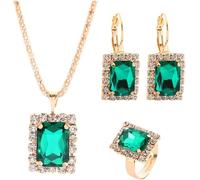 FDEETY Juego de Boda Novia Joyas para Mujer Vintage Cristal Collar Pendientes y Anillo Juegos de Joyas Novia Dama de Honor Prom Bridesmaid Joyería Regalo (Verde)