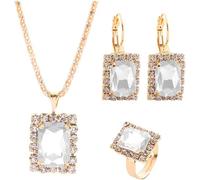 FDEETY Juego de Boda Novia Joyas para Mujer Vintage Cristal Collar Pendientes y Anillo Juegos de Joyas Novia Dama de Honor Prom Bridesmaid Joyería Regalo (Blanco)