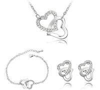 FDEETY Conjuntos de Joyas para Mujer y Niñas Amor Corazón Pulsera Collar Pendientes Conjunto Cadena de Cristal Joyería de Niña para Mujeres Niñas
