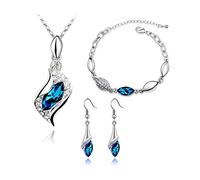 FDEETY Conjuntos de Joyas para Mujer y Niñas Pulsera de Aretes de Collar Chapado en Oro de 18 Quilates con Regalo de Cristal Austriaco de Diamante Brillante para Navidad (Azul)