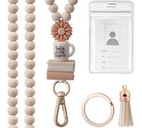 FDEETY Cordón Cuentas Madera Manzana Profesor Tarjeta Identificación Escuela Llavero Colgante Acreditación Oficina Cuello Portadocumentos Transparente