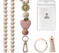 FDEETY Cordón Cuentas Madera Manzana Profesor Tarjeta Identificación Escuela Llavero Colgante Acreditación Oficina Cuello Portadocumentos Transparente