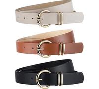 FDEETY Damen Gürtel Set 3 Stück Elegante Pu Leder Gürtel Mit Klassischer Legierung Schnalle Verstellbare Taillengürtel Für Jeans Kleider Und Hosen Schwarz Braun Beige Modische Accessoires Für Frauen