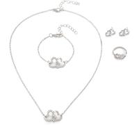 FDEETY Conjunto de Mujer Doble Corazón Cristal Colgante Collar Pendientes Pulsera Anillo Juego de Joyas Boda Compromiso Fiesta Regalo para Niña Amigos Novias