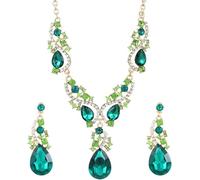 FDEETY Elegante Conjunto de Joyas para Mujer Collar y Pendientes con Cristales Verdes y Plateados Ideal para Regalo Cumpleaños Mujer y Eventos Especiales