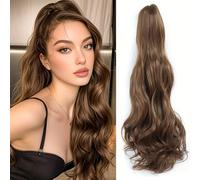 FDEETY Extensión Cabello Ondulado Cola Caballo 60cm Rubio Postizo Pelo Natural Sintético Coleta Pinza Voluminosa Larga Rizada Accesorio Peinado