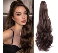 FDEETY Extensión Cabello Ondulado Cola Caballo 60cm Rubio Postizo Pelo Natural Sintético Coleta Pinza Voluminosa Larga Rizada Accesorio Peinado