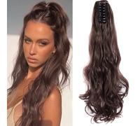 FDEETY Extensión Cabello Ondulado Cola Caballo Pinza Garra Pelo Natural Sintético Largo Voluminoso Postizo