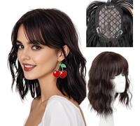 FDEETY Peluca Corta de Mujer 12 Pulgadas Cabello Ondulado y Rizado Sintético con Flequillo Pelucas Clip In Ideal para Uso Diario y Carnaval (Marrón oscuro)