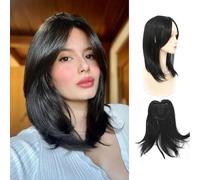 FDEETY Extensiones Cabello Clip Rombo Malla Topper Pelo Natural Volumen Adicional Postizo Mujer Aspecto Natural