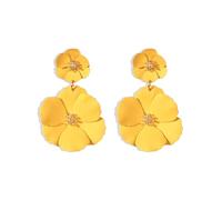 FDEETY Pendientes de Flores Cuelgan Pendientes Bohemias Grandes Camelia Capas Moda Colgantes Largos Stud Pendientes Vendimia Flores Joyería para Mujeres Niñas Prom(Amarillo)