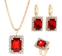 FDEETY Juego de Boda Novia Joyas para Mujer Vintage Cristal Collar Pendientes y Anillo Juegos de Joyas Novia Dama de Honor Prom Bridesmaid Joyería Regalo (Verde)