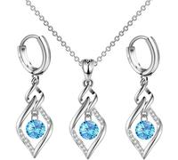 FDEETY Juego De Joyas Colgante Y Pendientes De Plata Esterlina 925 Con Cristales Azules Brillantes Diseño Elegante Y Sofisticado Conjunto De Joyería Para Mujer