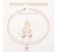 FDEETY Juego de joyas con colgante de perla en forma de corazón collar pendientes y anillo conjunto de 3 piezas para mujer elegante y sofisticado ideal para cualquier ocasión especial