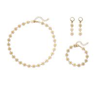 FDEETY Juego de Joyas Mujeres Flores Dorados Conjuntos con Pendientes Collar Pulsera Estilo Bohemio Elegantes Joyas Regalo