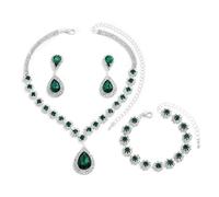 FDEETY Juego de Joyas para Mujer Elegancia Brillante - Diamantes de Imitación Incluye Collar, Pulseras y Pendientes para Boda, Baile de Graduación y Fiesta (Verde)