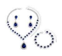 FDEETY Juego de Joyas para Mujer Elegancia Brillante - Diamantes de Imitación Incluye Collar, Pulseras y Pendientes para Boda, Baile de Graduación y Fiesta (Azul)