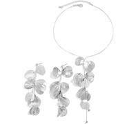 FDEETY Juego de Joyas para Mujer Elegancia Brillante Juego de Joyas Diamantes de Imitación Incluye Collar Pendientes Juego de Joyas para Boda Baile de Graduación Fiesta(Plata)