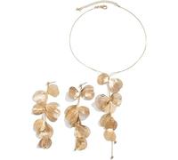 FDEETY Juego de Joyas para Mujer Elegancia Brillante Juego de Joyas Diamantes de Imitación Incluye Collar Pendientes Juego de Joyas para Boda Baile de Graduación Fiesta(Oro)