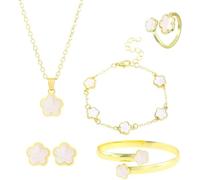 FDEETY Juego Joyas Flores Dorados Pendientes Collar Pulsera Anillo Clásica Conjuntos de Joyas Elegante Ajustable Regalo para Mujeres Niñas(Rosado)