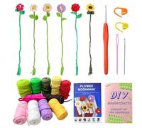 FDEETY Kit de Ganchillo para Principiantes 5 Pcs Marcapáginas de Flores Ganchillo Personalizado Corbata de Cortina Punto Hecha a Mano Colgante para Amante de Libros