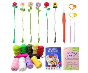 FDEETY Kit de Ganchillo para Principiantes 5 Pcs Marcapáginas de Flores Ganchillo Personalizado Corbata de Cortina Punto Hecha a Mano Colgante para Amante de Libros