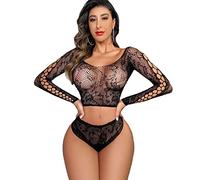 FDEETY Lingerie Sexy Mujer Eróticos Body Encaje Transparente Manga Larga Lenceria Hot Ropa Interior Picardias Rejilla Malla Camisones Sexys Conjunto Elegante Atractivo