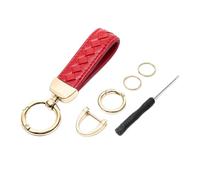 FDEETY Llavero de Cuero Coche Llavero Cordón de Cuero Trenzado Universal Llavero para Hombres Mujeres con Anillo en D AntipéRdida Accesorios para Coches Llavero(Rojo)