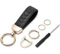 FDEETY Llavero de Cuero Coche Llavero Cordón de Cuero Trenzado Universal Llavero para Hombres Mujeres con Anillo en D AntipéRdida Accesorios para Coches Llavero(Negro)
