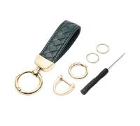 FDEETY Llavero Cuero Trenzado Elegante Colgante Automóvil Accesorios Decorativos Anillo Metálico Dorado