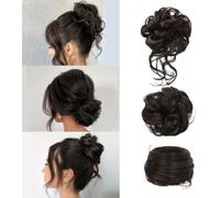 FDEETY Moño Postizo Cabello Sintético Rizado Liso Messy Bun Extensiones Pelo Artificial Coletero Peinado Recogido Elegante