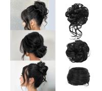 FDEETY Moño Postizo Cabello Sintético Rizado Liso Messy Bun Extensiones Pelo Artificial Coletero Peinado Recogido Elegante