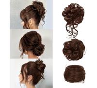 FDEETY Moño Postizo Cabello Sintético Rizado Liso Messy Bun Extensiones Pelo Artificial Coletero Peinado Recogido Elegante